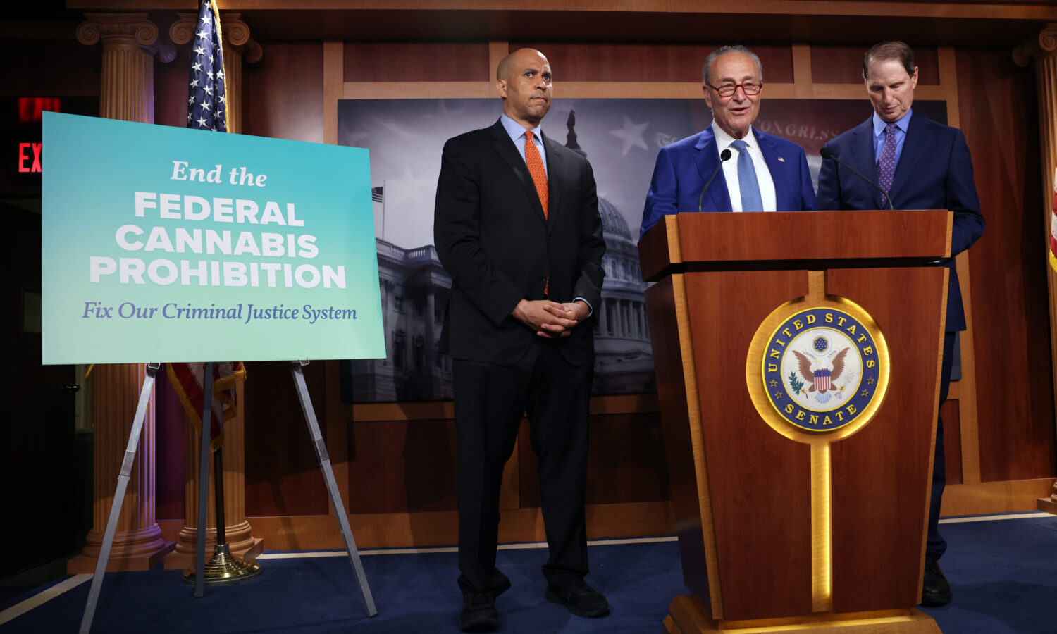 Senate Majority Leader Chuck Schumer Holds News Conference Introducing The Cannabis Administration And Opportunity Act